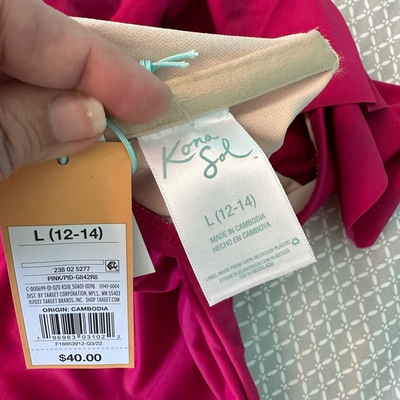 Kona Sol One-Shoulder Ruffle Swimsuit in Magenta Size Large 12 - 14 - Picture 4 of 5